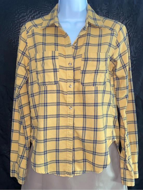 Hollister Tops - Hollister Mustard Yellow Plaid Shirt with Navy Stripes